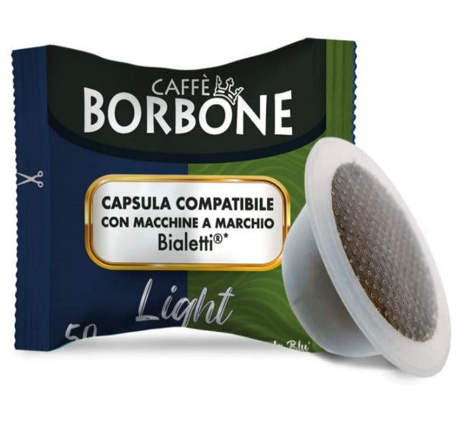 Bialetti Capsules Light Blend Caffè Borbone -50% Caffeine Dek 50% Creamy Blue