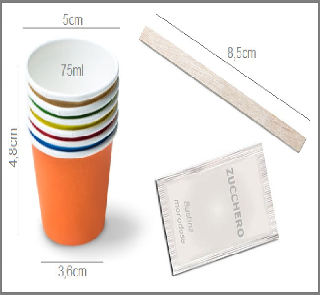 Kit Accessori Ecologico per Caffè - 150 Bicchieri - 150 Zucchero - 150 Palettine