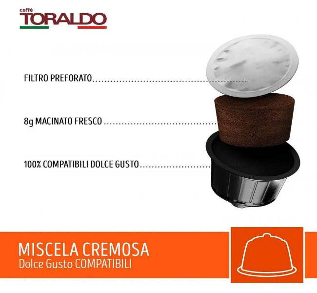 Capsule Caffè TORALDO Miscela Cremosa Compatibili Macchine Dolce Gusto 7,5 gr.