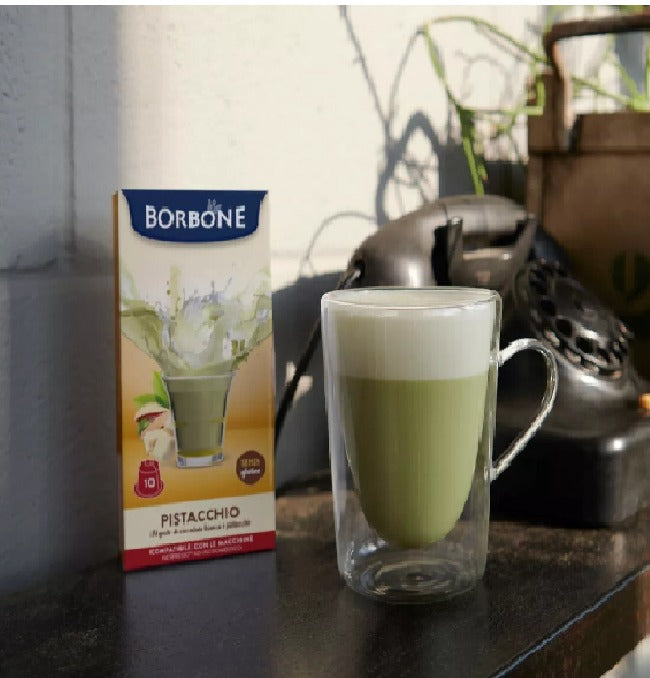 Caffè Borbone Capsules with White Chocolate and Pistachio Flavor Compatible with Nespresso