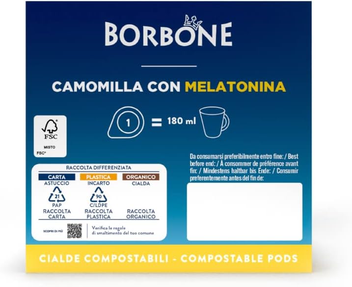 Cialde Borbone Bevanda alla Camomilla con Melatonina Filtro Carta 44 MM ESE Infuso