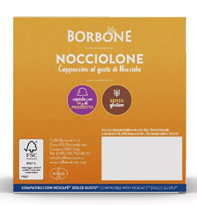 Borbone NOCCIOLONE Cappuccino Hazelnut Flavor Capsules Compatible with Dolce Gusto*