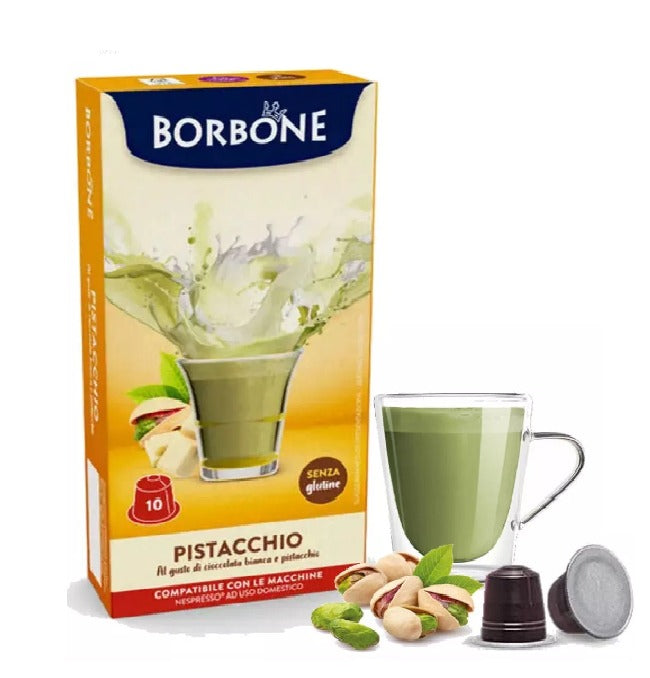 Caffè Borbone Capsules with White Chocolate and Pistachio Flavor Compatible with Nespresso