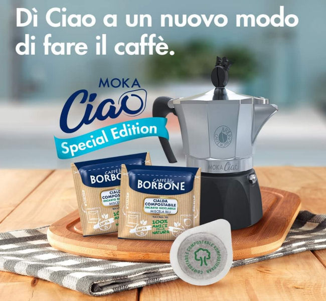 MokaCiao - Caffettiera da 3 tazze con 15 cialde OMAGGIO