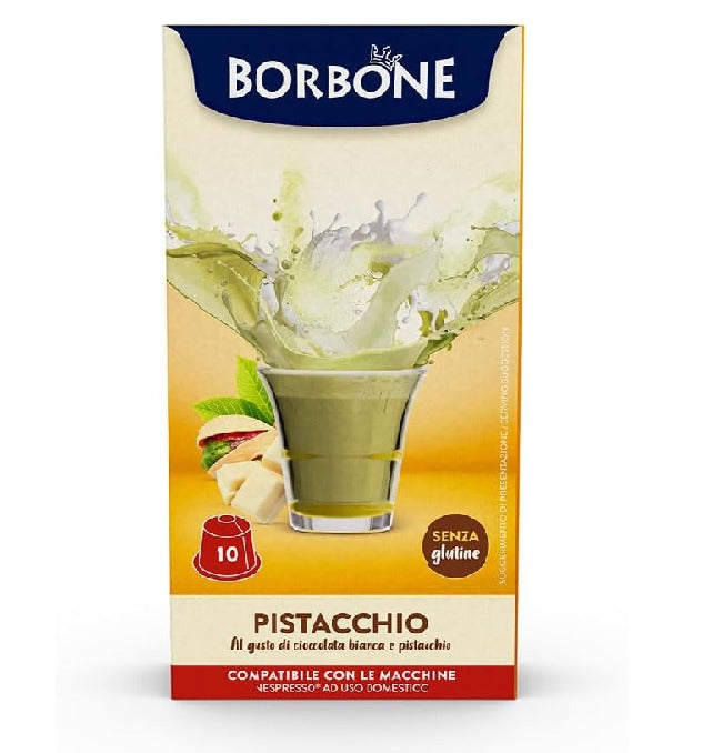 Caffè Borbone Capsules with White Chocolate and Pistachio Flavor Compatible with Nespresso