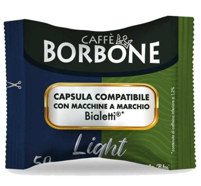 Bialetti Capsules Light Blend Caffè Borbone -50% Caffeine Dek 50% Creamy Blue