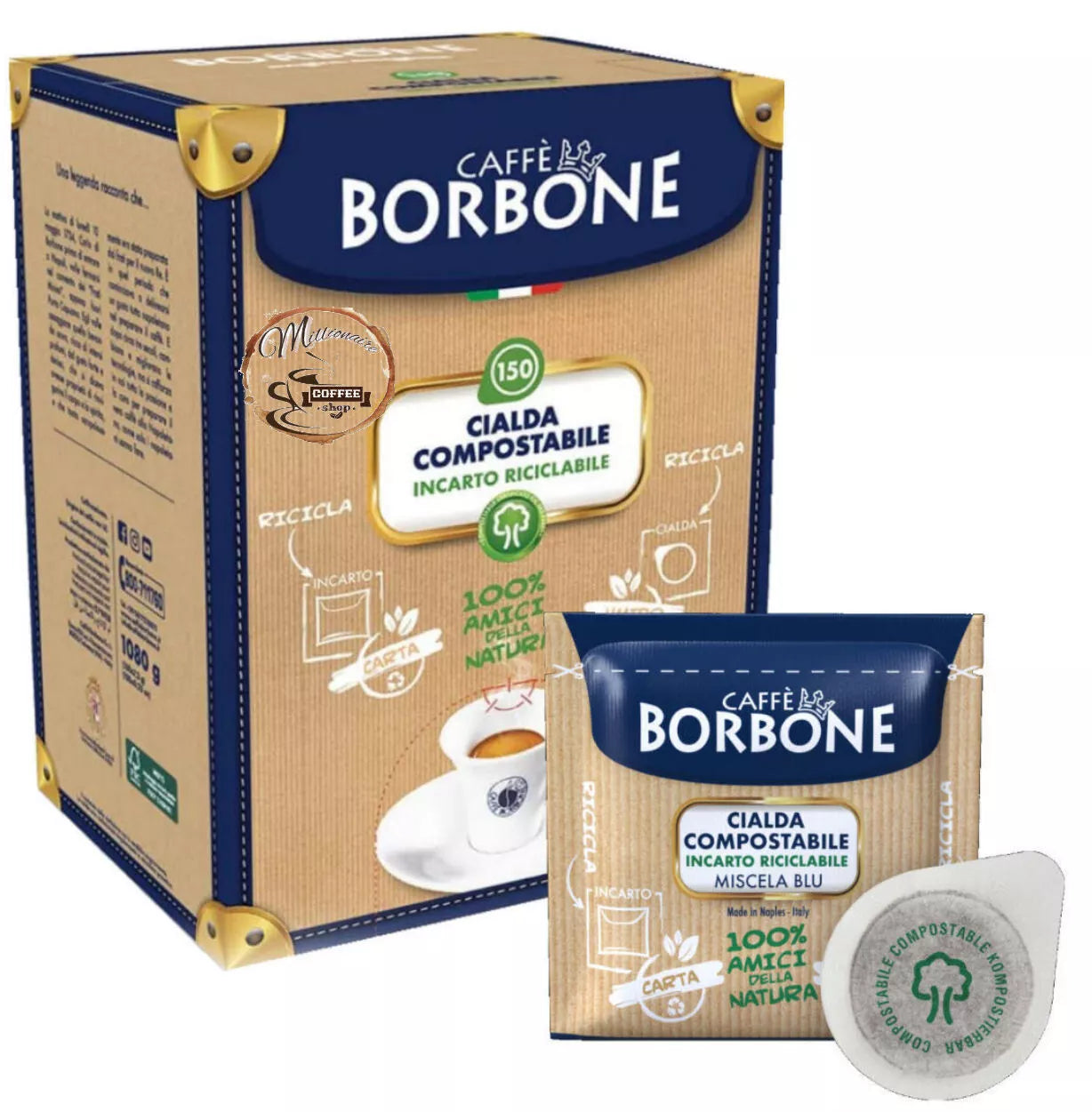 Cialde Caffè Borbone Miscela Blu Incarto Ecologico 100% Filtro Carta 44 MM